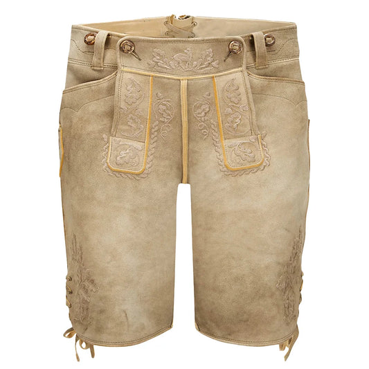 Beige traditional shorts with embroidery on a white background