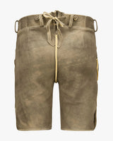 Brown leather shorts with a belt on a white background