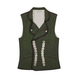 Green patterned vest with button details on a white background