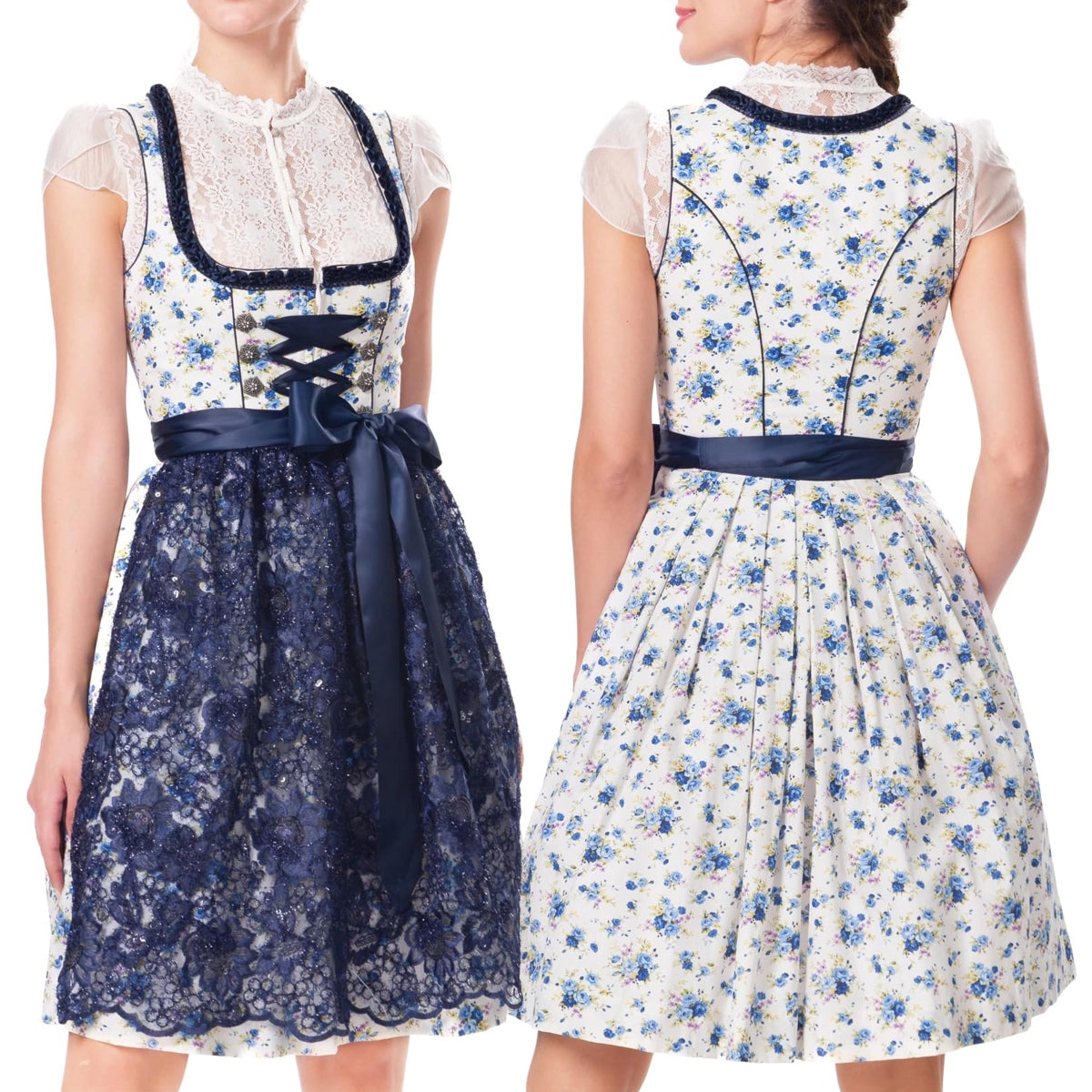 Female Oktoberfest Dirndl Blue Midi With Apron