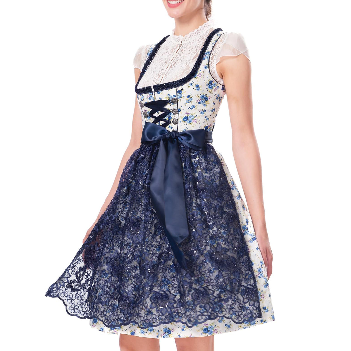 Female Oktoberfest Dirndl Blue Midi With Apron