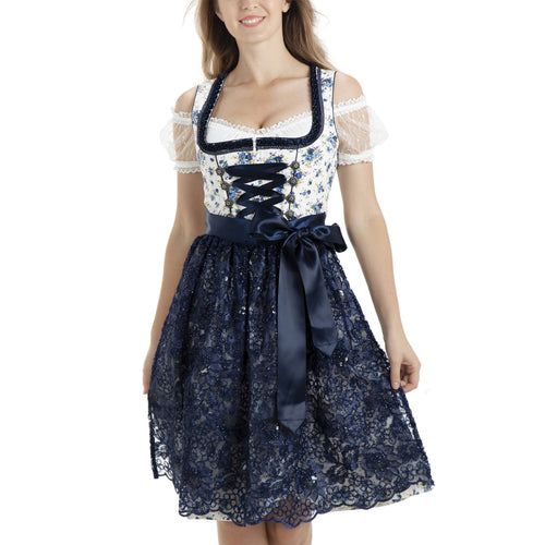 Female Oktoberfest Dirndl Blue Midi With Apron