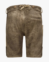Brown shorts with a drawstring on a white background
