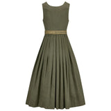 Green dress with a belt on a white background