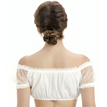 Load image into Gallery viewer, LADIES OFF SHOULDER DIRNDL BLOUSE SHORT SLEEVE LACE TRIM WHITE
