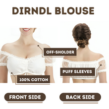 Load image into Gallery viewer, LADIES OFF SHOULDER DIRNDL BLOUSE SHORT SLEEVE LACE TRIM WHITE
