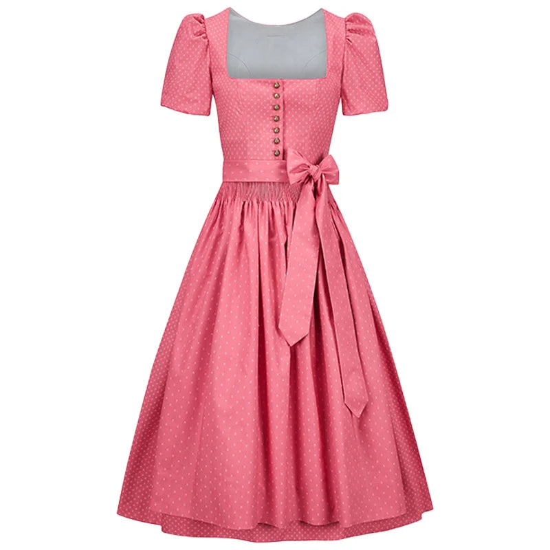 Pink dress with a bow tie on a white background
