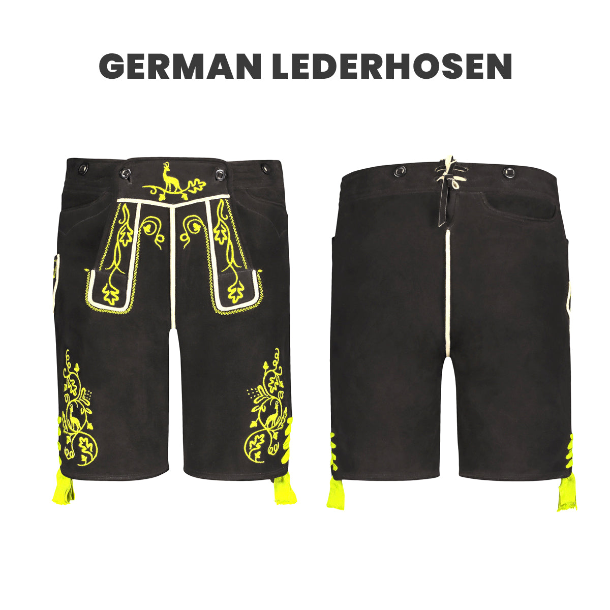 Lederhosen Men Short With Green Leaf Embroidery