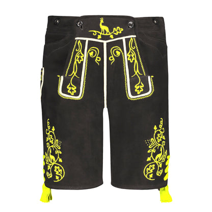 Lederhosen Men Short With Green Leaf Embroidery