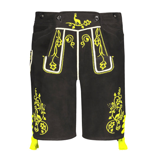 LEDERHOSEN MEN SHORT WITH GREEN LEAF EMBROIDERY