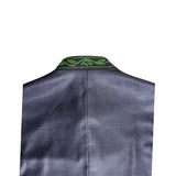 Gray vest with green embroidered collar on a white background