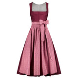 Two-tone dress with a pink skirt and maroon top on a white background