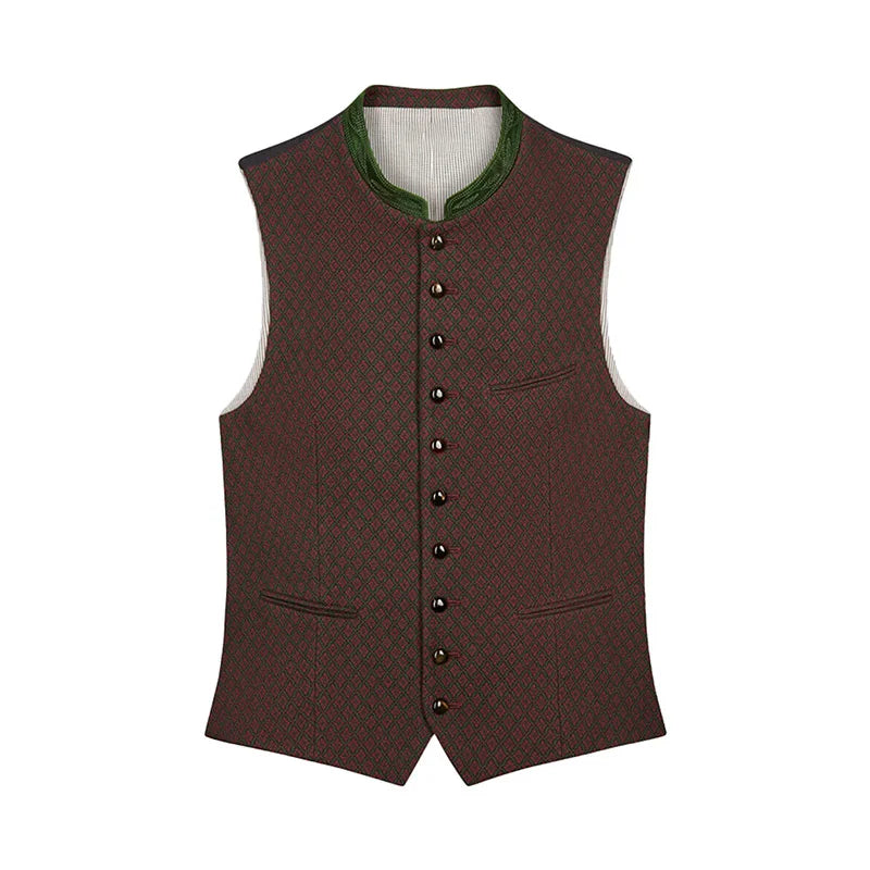 Brown vest with button details on a white background