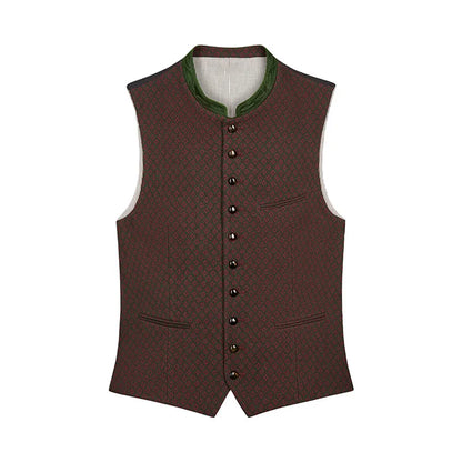 Brown vest with button details on a white background