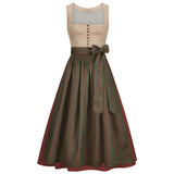 Two-tone dress with beige top and green skirt on a white background