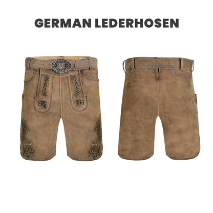 MEN LEDERHOSEN SHORT BROWN-GREEN