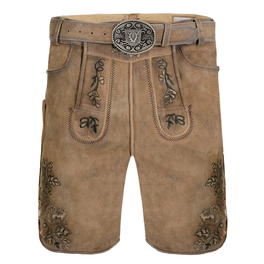 MEN LEDERHOSEN SHORT BROWN-GREEN