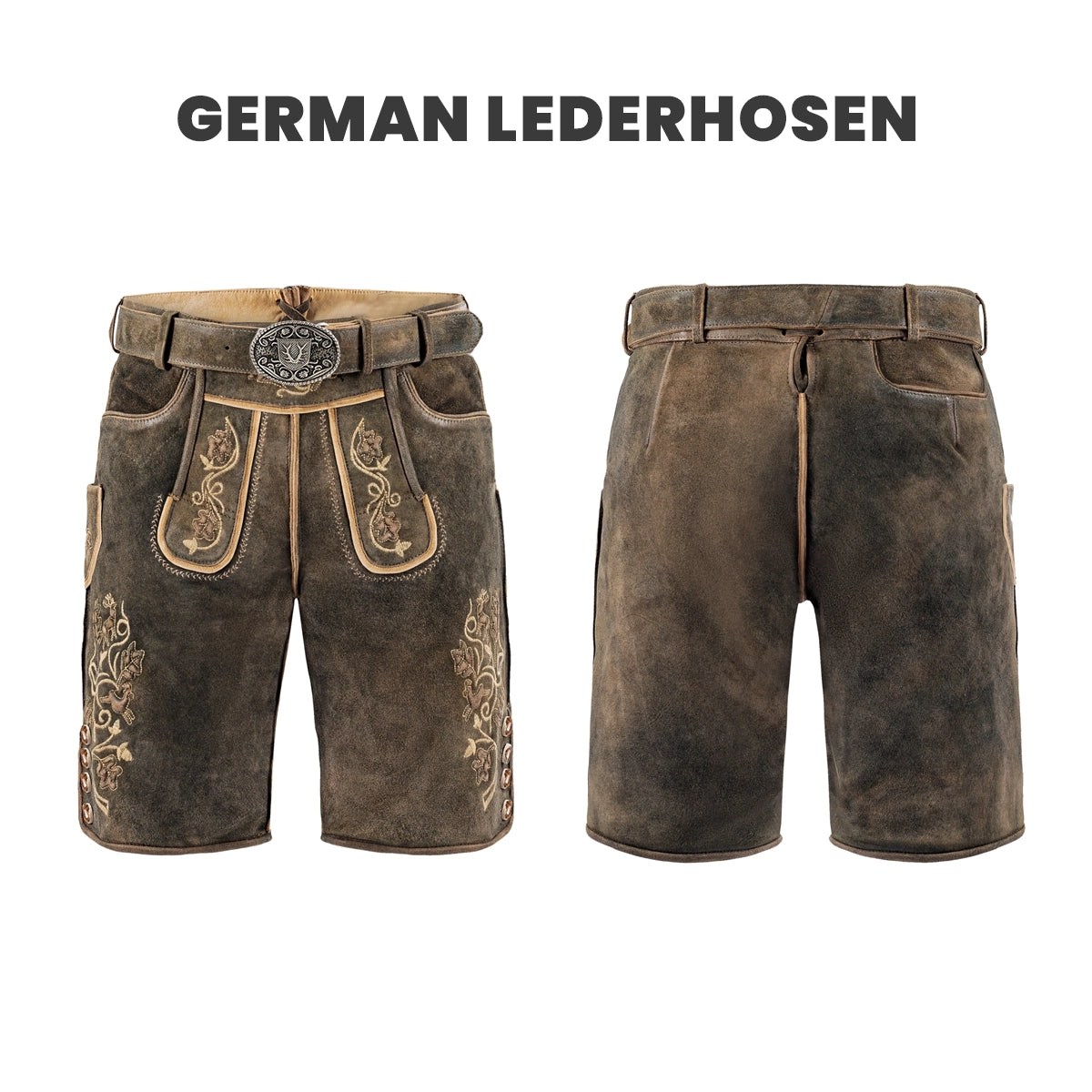 Men Lederhosen Short Olive Brown