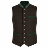 Men's Traditional Brown Trachten Vest with Green Trim