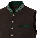 Men's Traditional Brown Trachten Vest with Green Trim