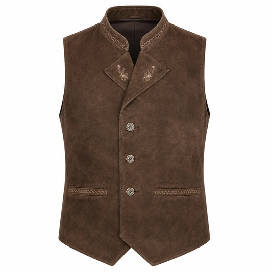 Men's Brown Suede Leather Trachten Vest