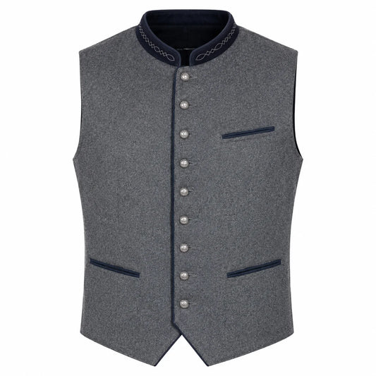 Men's Heather Gray Trachten Vest with Navy Trim