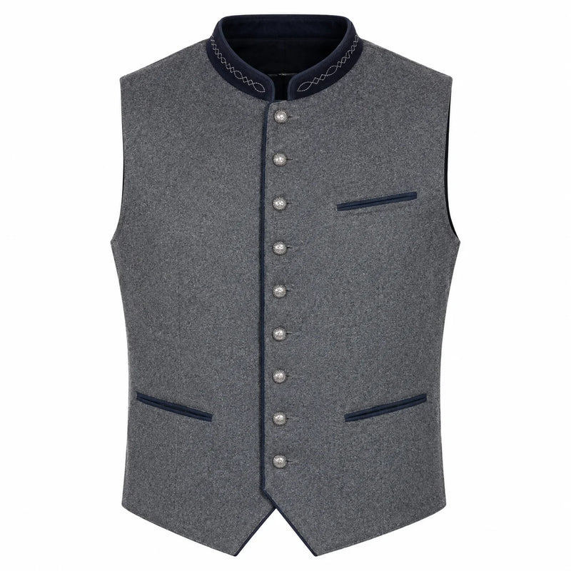 Men's Heather Gray Trachten Vest with Navy Trim