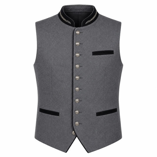 Men's Light Gray Trachten Vest with Black Trim