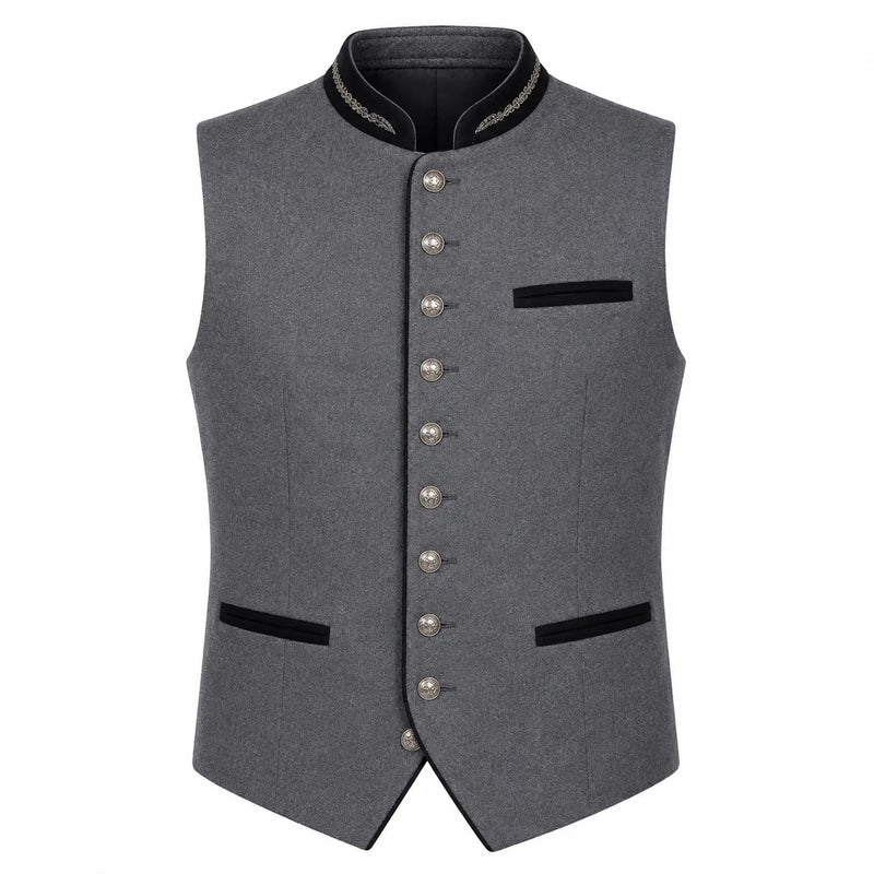 Men's Light Gray Trachten Vest with Black Trim
