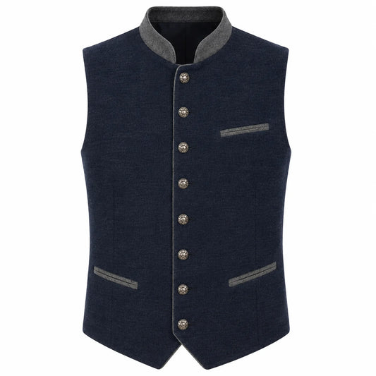 Men's Navy Blue Trachten Vest with Gray Trim