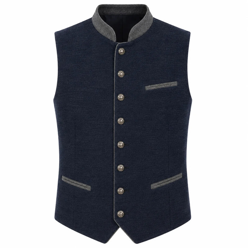 Men's Navy Blue Trachten Vest with Gray Trim