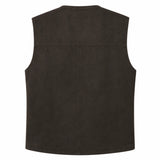 A dark brown sleeveless vest with a textured fabric finish, shown from the back against a plain white background.