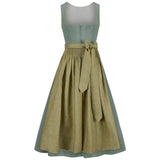Two-tone dress with green top and brown skirt on a white background