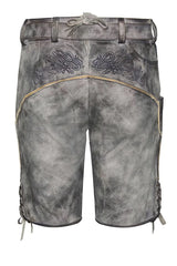 Gray leather apron with intricate designs and patterns on a white background