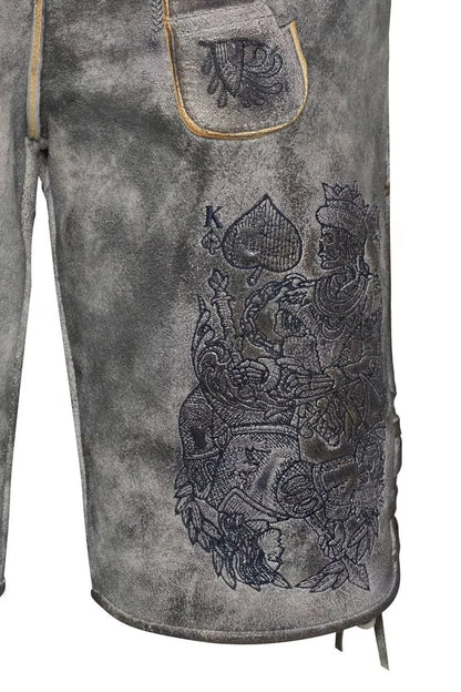 Gray leather apron with intricate designs and patterns on a white background