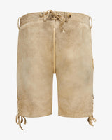 Traditional Bavarian lederhosen with floral embroidery on a white background