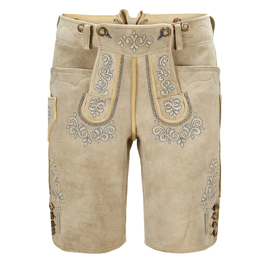 Beige traditional shorts with embroidery on a white background