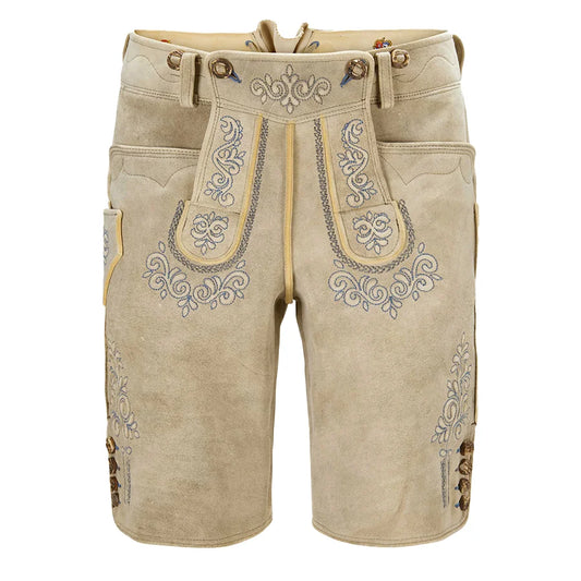 Beige traditional shorts with embroidery on a white background