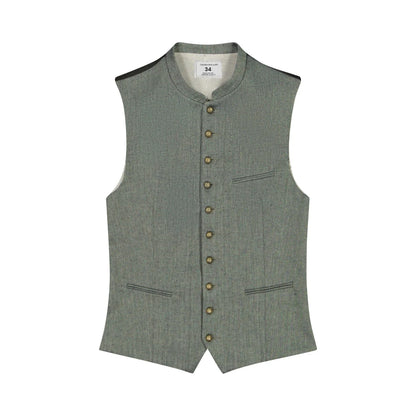 Grey vest with button details on a white background