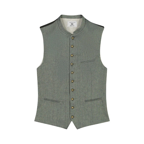 Grey vest with button details on a white background