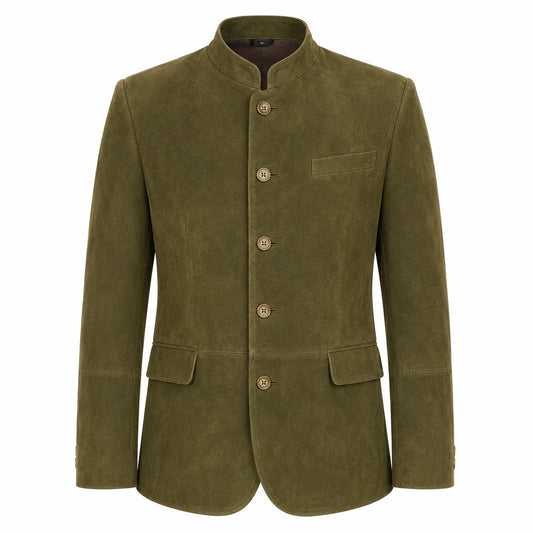 Olive Suede Leather Mens Bavarian Jacket