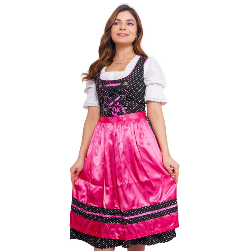 Shop Now! Pink and Black Bavarian Dirndl Dress with Apron M