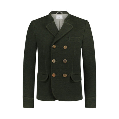 PREMIUM MEN LEDERHOSEN ARMY GREEN WOOL COAT V NECK