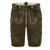 Brown leather shorts with embroidery on a white background