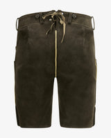Brown shorts with a drawstring on a white background