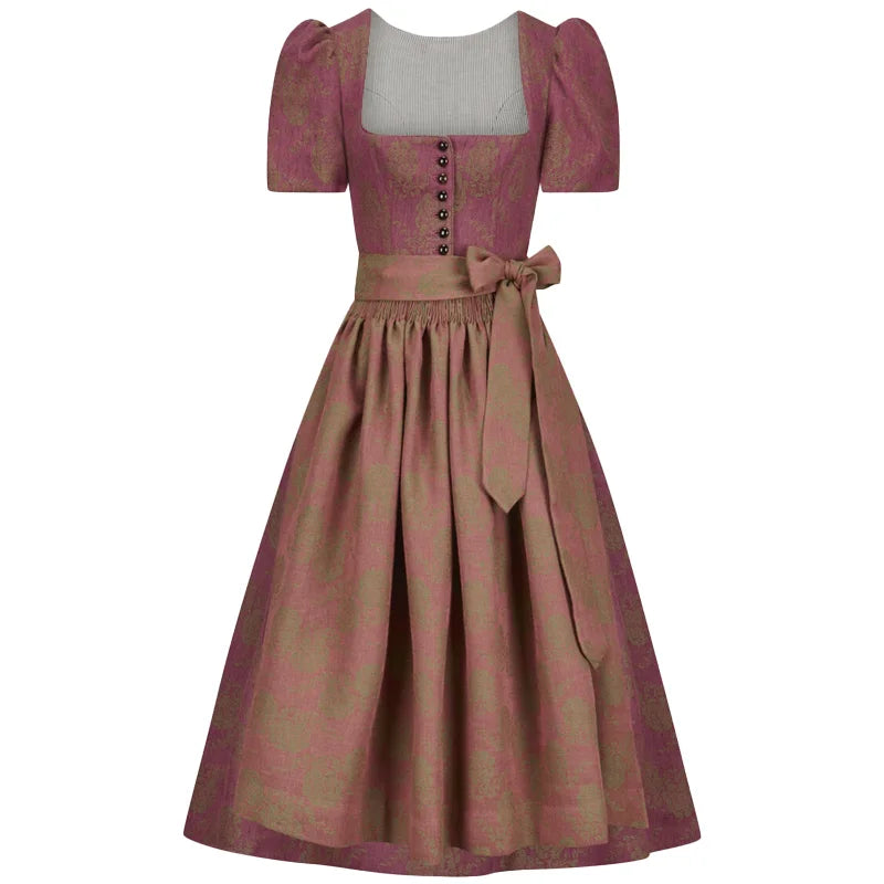 Traditional dress with a patterned skirt and fitted bodice on a white background