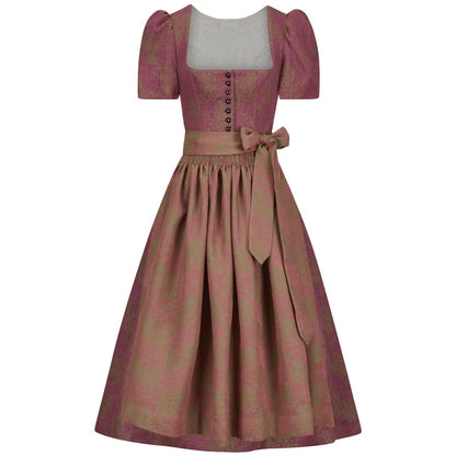 Traditional dress with a patterned skirt and fitted bodice on a white background