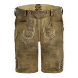 Brown leather shorts with embroidery on a white background