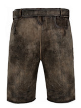 Brown leather shorts with a belt on a white background
