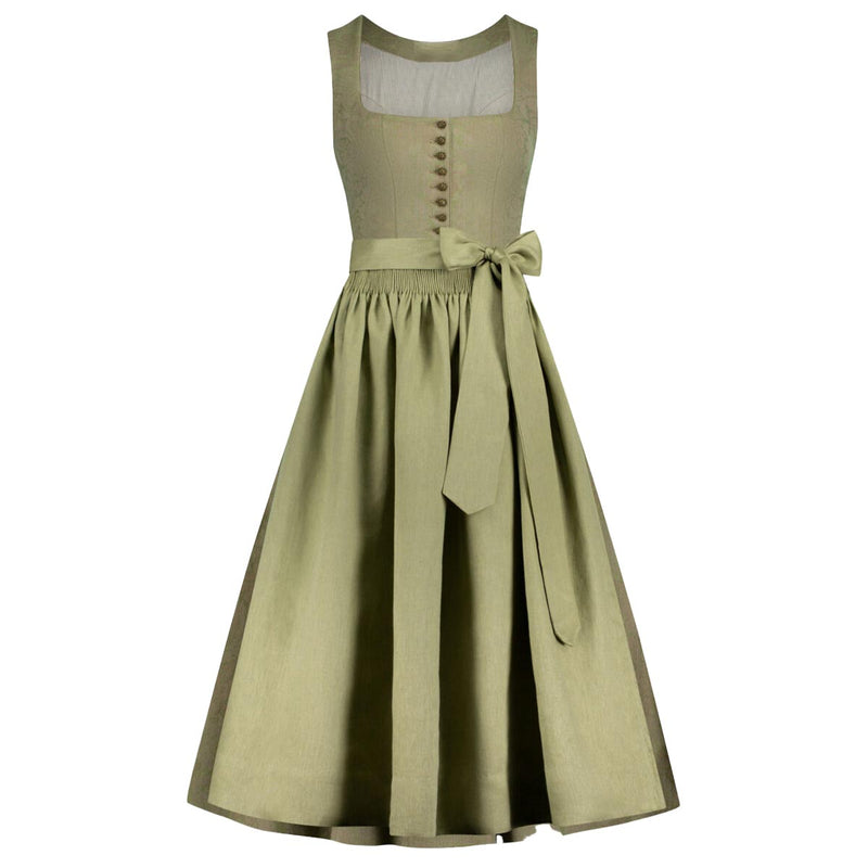Green dress with a belt on a white background